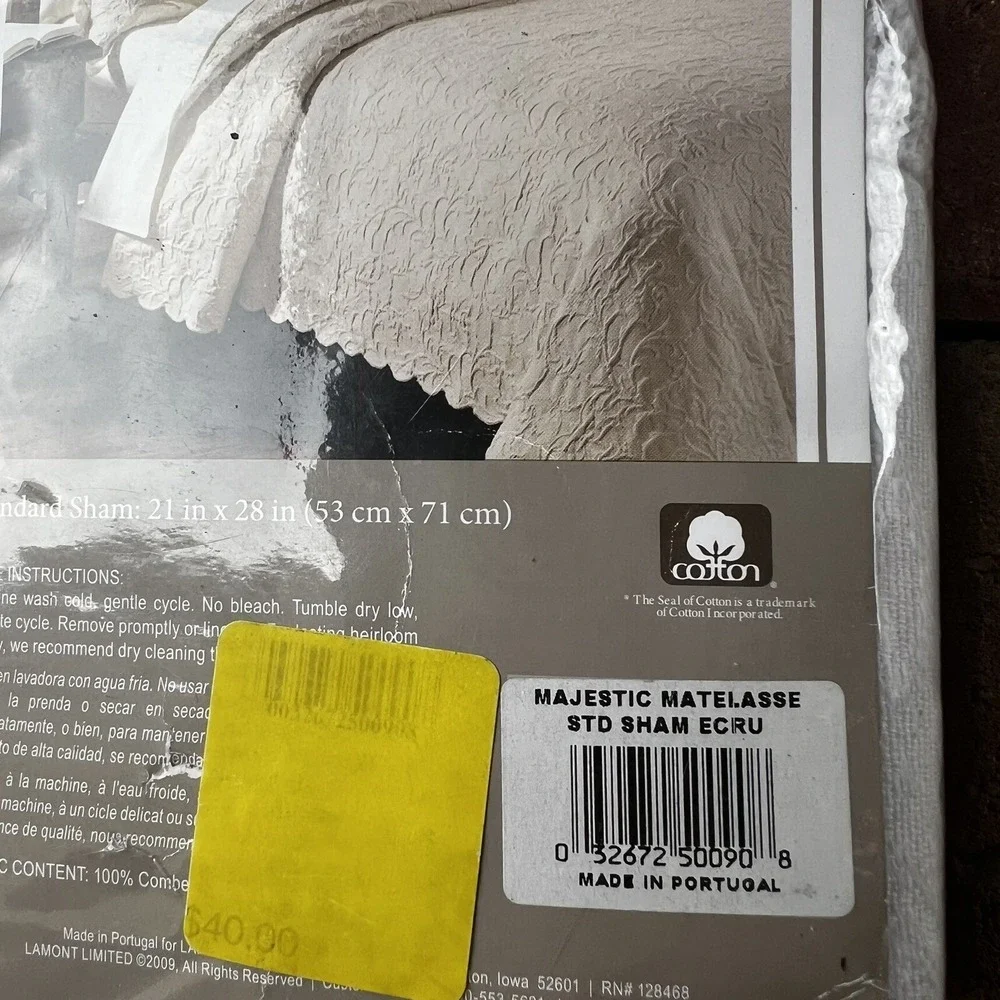 Lamont Home Majestic Matelasse Standard Sham Ecru Cotton‎ Woven Portugal